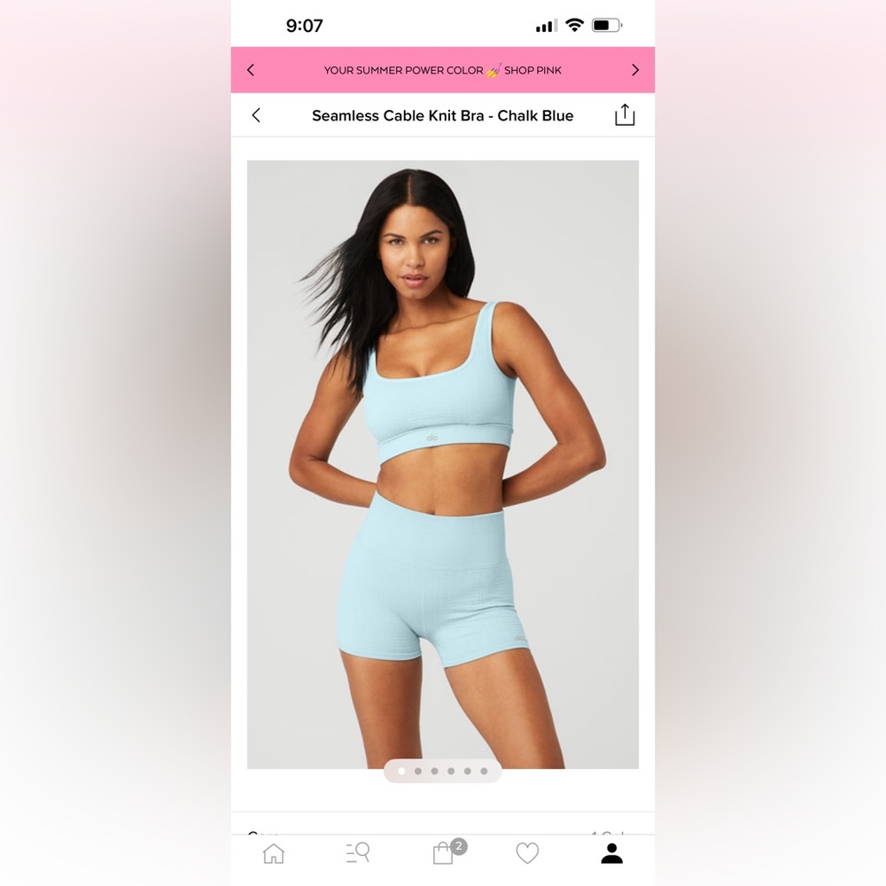 Alo semi sheer seamless cable kint  bra+hot short set